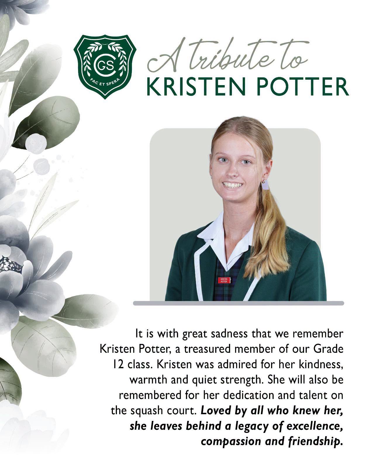 Kristen Potter Obituary Eastern Cape, SA Death